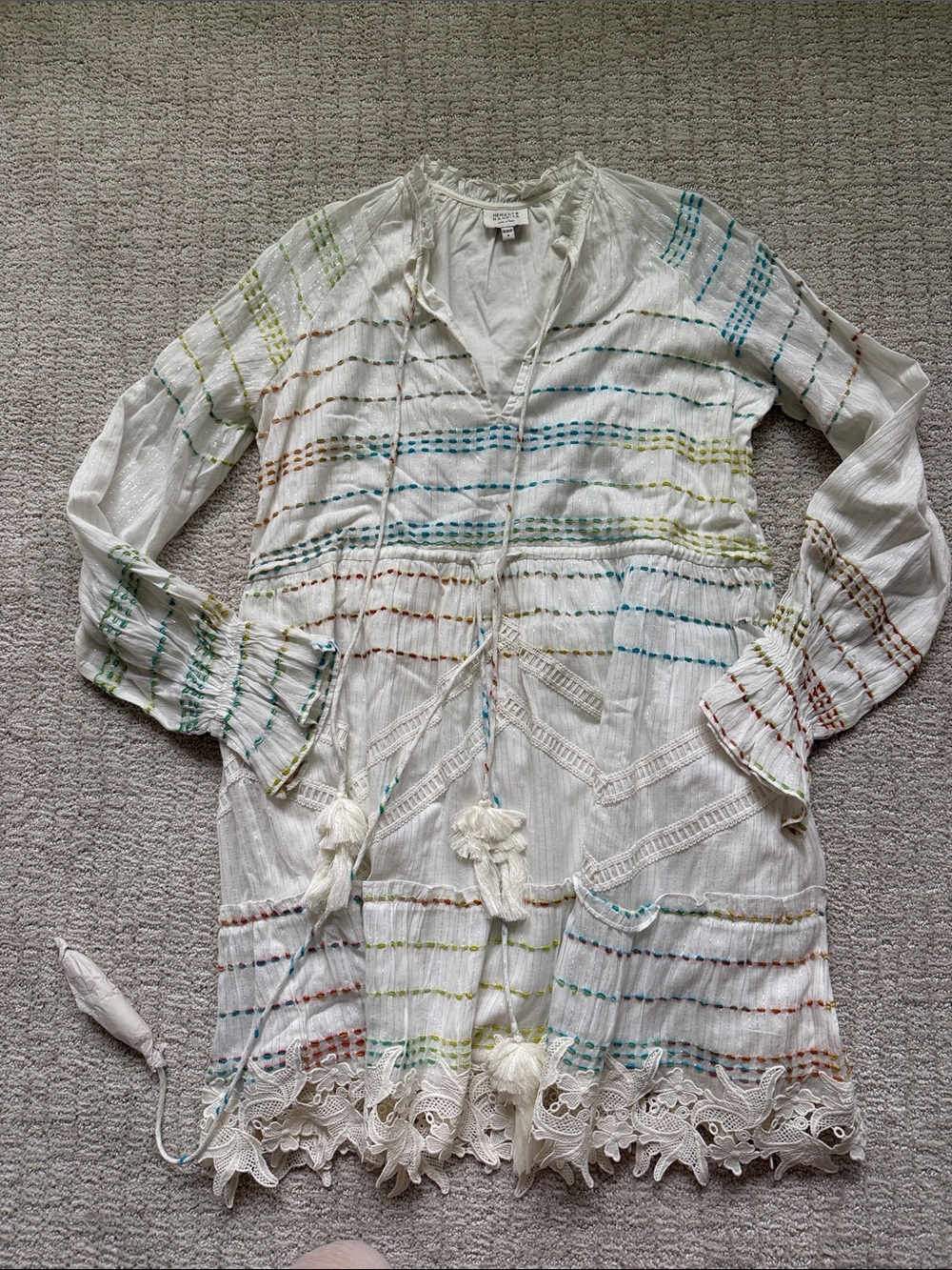 HEMANT & NANDITA White Tunic Dress with Multicolor Stripes